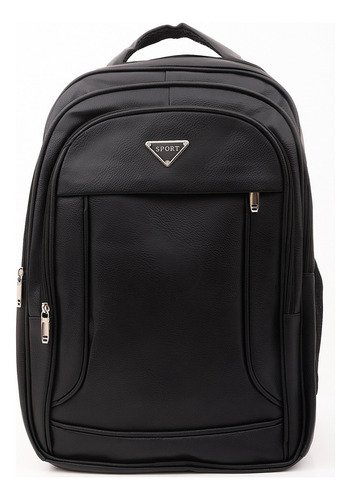 Mochila Reforzada Ecocuero Porta Notebook Escolar Urbana Color Negro Diseño De La Tela Cuero