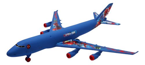 Juguete Avion De Pasajeros A Friccion Spiderman 40cm Color Azul