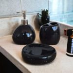 Set De Baño Porcelana Master Sale 3 Piezas Dispenser Jabonera Vaso Color Negro - Imagen 3