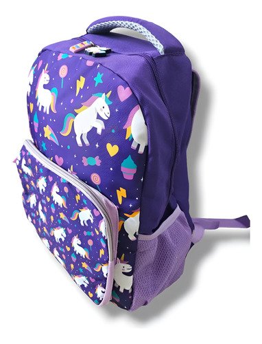 Mochila Escolar Pratys Unicornio Violeta Con Cartuchera Impermeable Estampado Unicornio