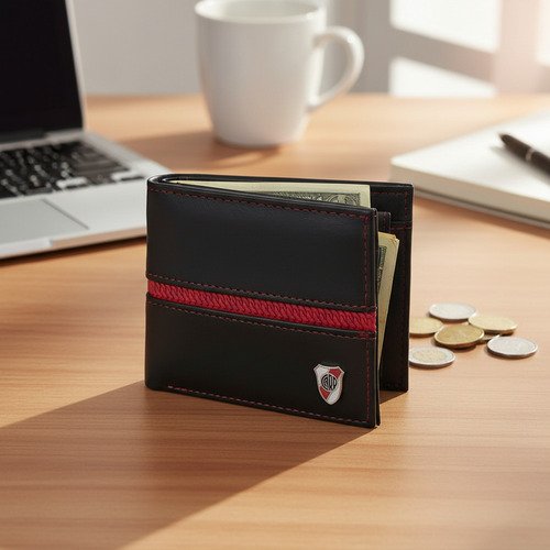 Billetera River Plate Licencia Cuero Ecologico Color Negro