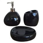 Set De Baño Porcelana Master Sale 3 Piezas Dispenser Jabonera Vaso Color Negro