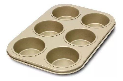 Molde Para Muffins Ms 6 Cupcake Teflón Antiadherente Dorado Horno