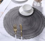 Pack X 6 Individuales De Mesa Redondos Rusticos Trenzas 39cm Color Negro