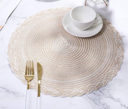 Pack X 6 Individuales De Mesa Redondos Rusticos Trenzas 39cm Color Natural Liso