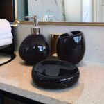 Set De Baño Porcelana Master Sale 3 Piezas Dispenser Jabonera Vaso Color Negro - Imagen 4