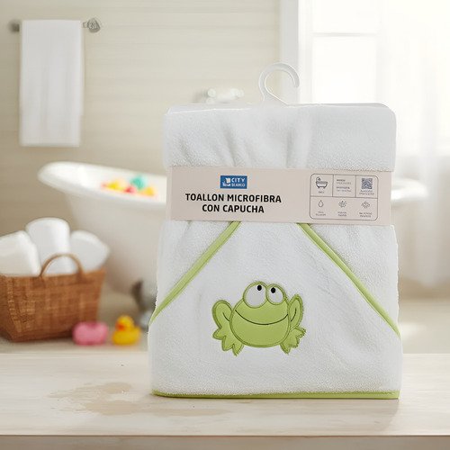 Toallón Con Capucha City Blanco Bebés 80x80cm Babymovil