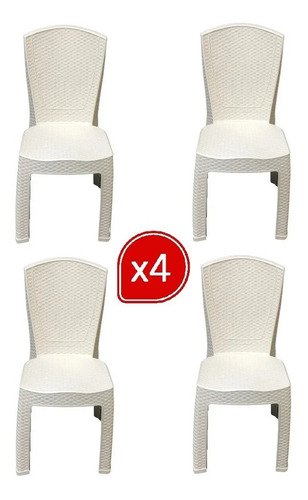 Sillas Plasticas Pinot Reforzada Jardin Simil Ratan Pack X 4