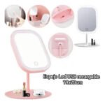 Espejo Maquillaje Con Pie Luz Led Tactil Plegable Usb Marco Blanco - Imagen 5