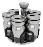 Organizador Giratorio Para 6 Especieros Vidrio Color Plateado Y Negro
