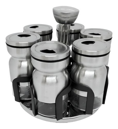 Organizador Giratorio Para 6 Especieros Vidrio Color Plateado Y Negro