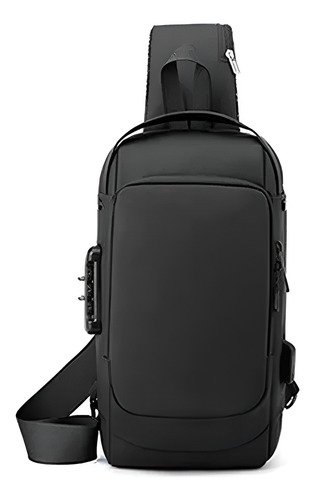 Mochila Bolso Cruzado Bandolera Antirrobo Impermeable Color Negro Diseño De La Tela Liso