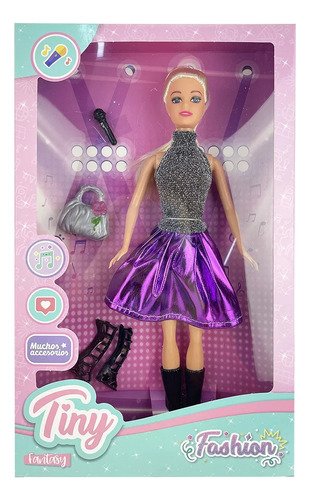 Muñeca Tiny Fashion Night Artista Con Accesorios 30cm