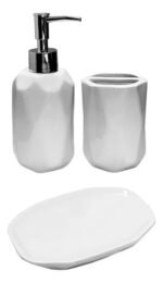 Set De Baño Porcelana 3 Piezas Dispenser Jabonera Vaso - Imagen 5