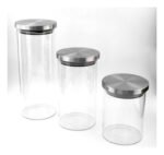 3 Frascos Organizador De Vidrio Y Tapa Con Base Para Cocina - Imagen 2