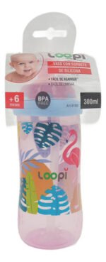 Vaso Con Sorbete Silicona +6m 300ml Antiderrame Loopi 9160 Color Rosa Flamenco Animal - Imagen 2