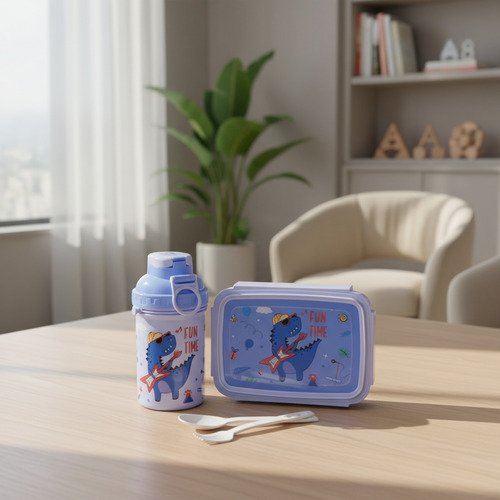 Set Lunchera Hermético Con Divisiones Vianda Escolar Vaso