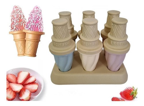 Molde Para 6 Conos Helados Paleta Reutilizable Cucurucho Color Unico