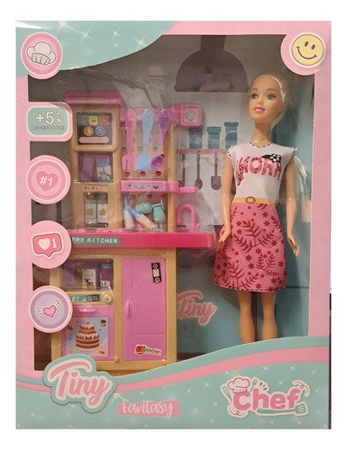 Juguete Muñeca 30cm Tiny Chef Cocinera Accesorios Babymovil