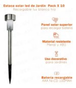 Estaca Solar Led Pack X 10 Jardin Recargable Luz Blanco Frio - Imagen 4