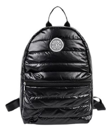 Mochila Puffer Chica Urbana Nena Mujer Tornasolada Color Negro Diseño De La Tela Metalizado