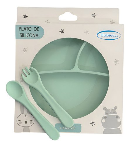 Set De Cubiertos Y Plato Silicona Bebe Babies Co Color Verde Set Silicona