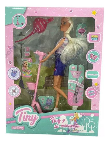 Tiny Muñeca Con Monopatin Y Accesorios