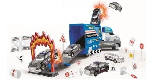 Juguete Camion Transportador Autitos Policia Bombero