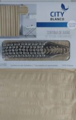 Cortina Baño Tela Teflón Ganchos Acero City Blanco Color Beige Lisa - Imagen 2