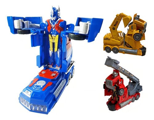 Juguete Auto Transformers Luz Sonidos Bombero Excavadora Color Azul