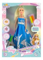 Muñeca Infantil Tiny Y Su Vestido Para Pintar Fibras Colores