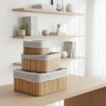 Set X3 Canastos Organizadores Cuadrados Laundry Bambu Tela - Imagen 6