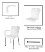 Silla Syrah Con Apoyabrazos Patas De Aluminio Reforzada - Imagen 3