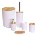 Set Baño Plastico Bambu X6 Cesto Dispenser Escobilla Jabon