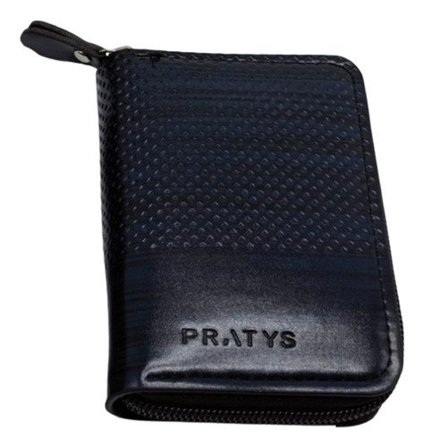 Billetera Azul Hombre Pratys Cuero Sintético 10 Tarjetas Cierre Seguro Liso