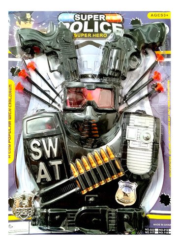 Juguete Disfraz Policia Bombero Pistola Pechera Casco Color Policia 2