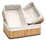 Set X3 Canastos Organizadores Laundry Bambu Bamboo Tela
