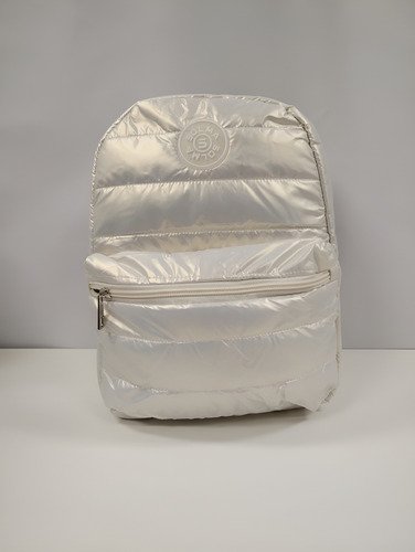 Mochila Zaki Urbana Puffer Tornasolada Niñas Diseño Metalizado Blanco