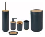 Set Baño Plastico Bambu X6 Cesto Dispenser Escobilla Jabon - Imagen 2