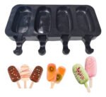Molde De Silicona Para 4 Paleta Helado Bombon Palito Freezer Color Negro