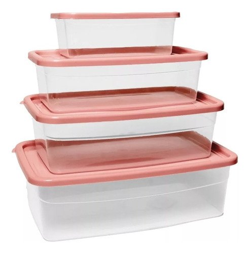 Set 4 Contenedores Hermeticos Con Tapa Frezzer Microondas