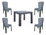 Mesa Cuadrada Alta Simil Ratán + 4 Sillas Reforzada Exterior