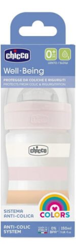 Mamadera Chicco Wellbeing 150ml Nene / Nena Anticolico 0+ Color Rosa Well Being 150ml - Imagen 3
