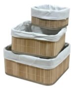 Set X3 Canastos Organizadores Cuadrados Laundry Bambu Tela