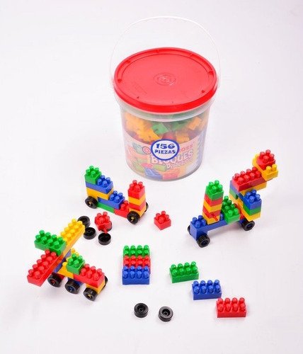 Bloques Didácticos 156 Piezas Balde Rodacross Ruedas 3+ Años Plástico