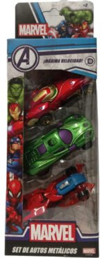 Juguete Cochecito Autito Metal X3 Spiderman Hulk Ironman Personaje Marvel - Imagen 2