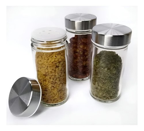 12 Especieros Vidrio Metal Organizador Cocina Color Plateado