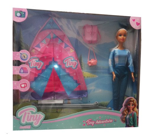 Juguete Muñeca 30cm Tiny Articulada Aventurera Carpa Accesor