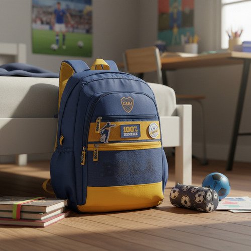 Mochila Boca Juniors Velcro Con Parches Reforzada Escolar