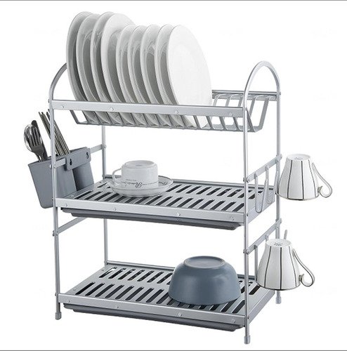 Escurridor Platos Aluminio 3 Niveles Antióxido Plateado Plateado
